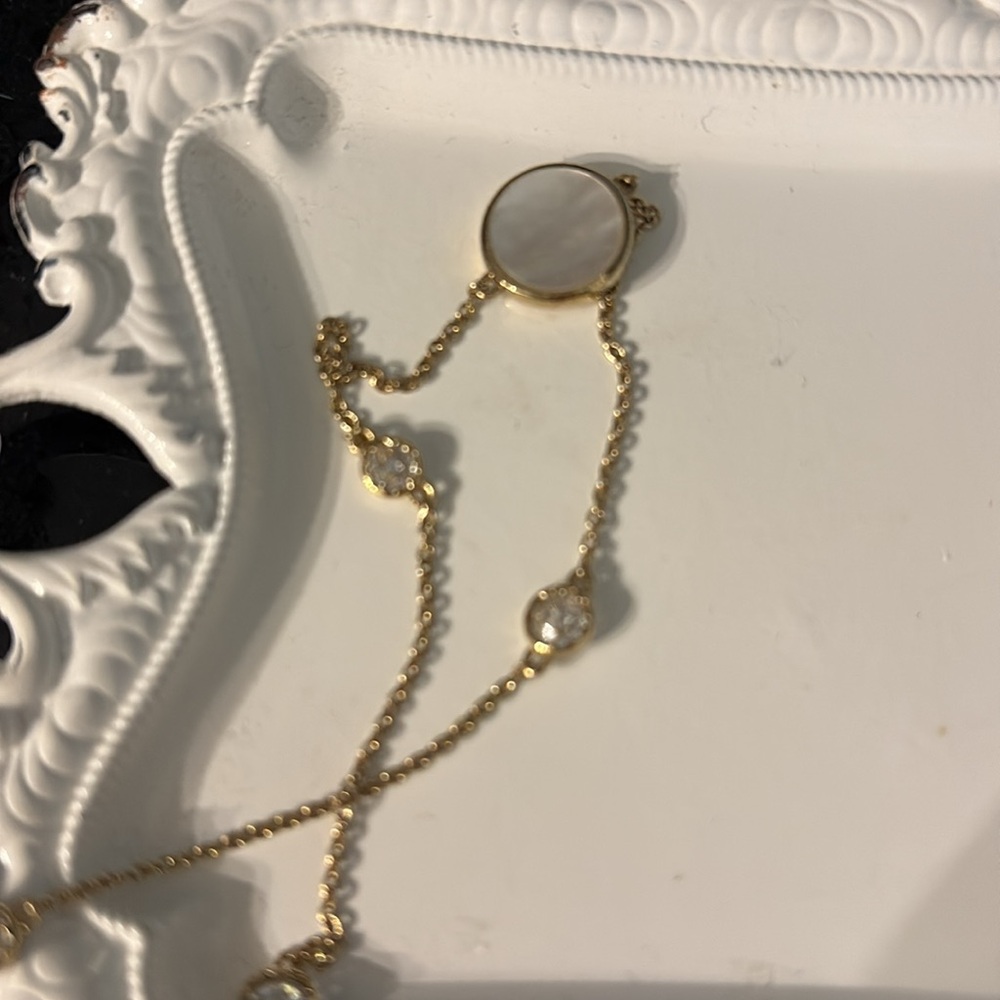 Diamonique By The Yard w/Pearl Accents 36” 14K Yellow Gold Clad SS Necklace - Picture 6 of 11